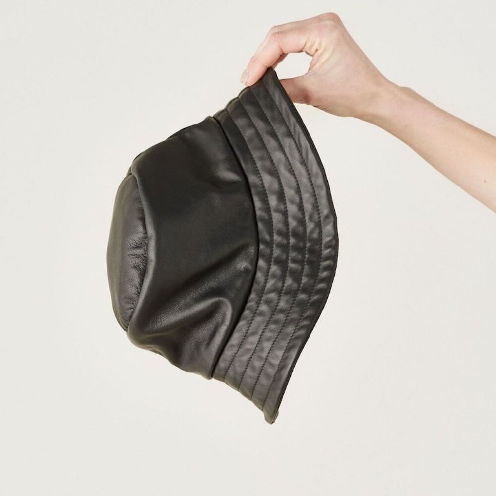 VEDA Black Leather Bucket Hat